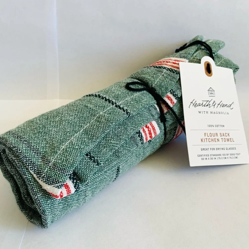 Hearth & Hand Magnolia Green Stripe Flour Sack Kitchen Towel Christmas Holiday